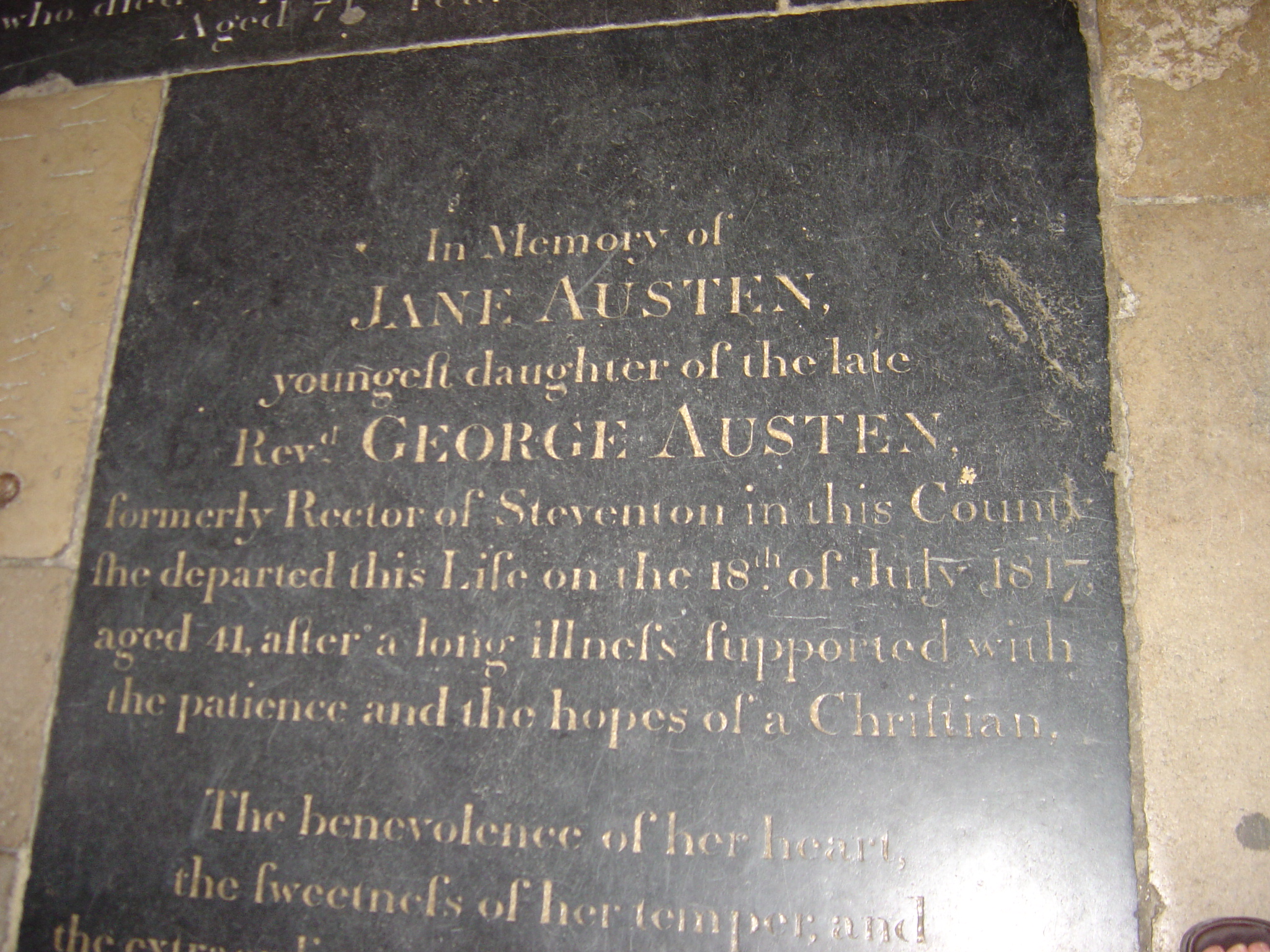 Austen's grave marker in Winchester Cathedral